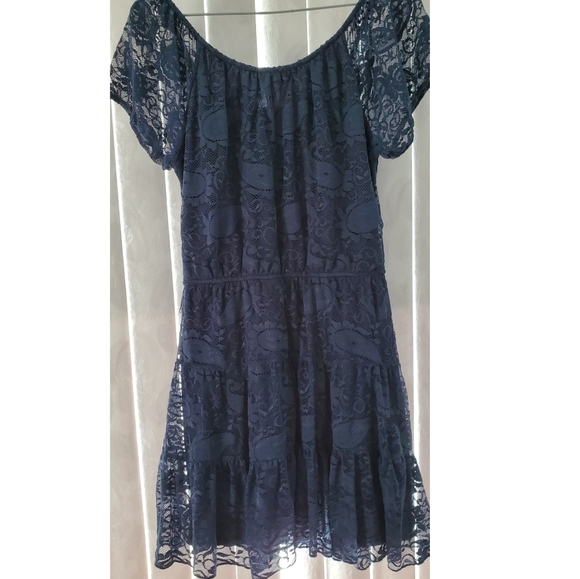 AS U WISH Navy Blue Lace Peasant Dress - Size M - Picture 2 of 6